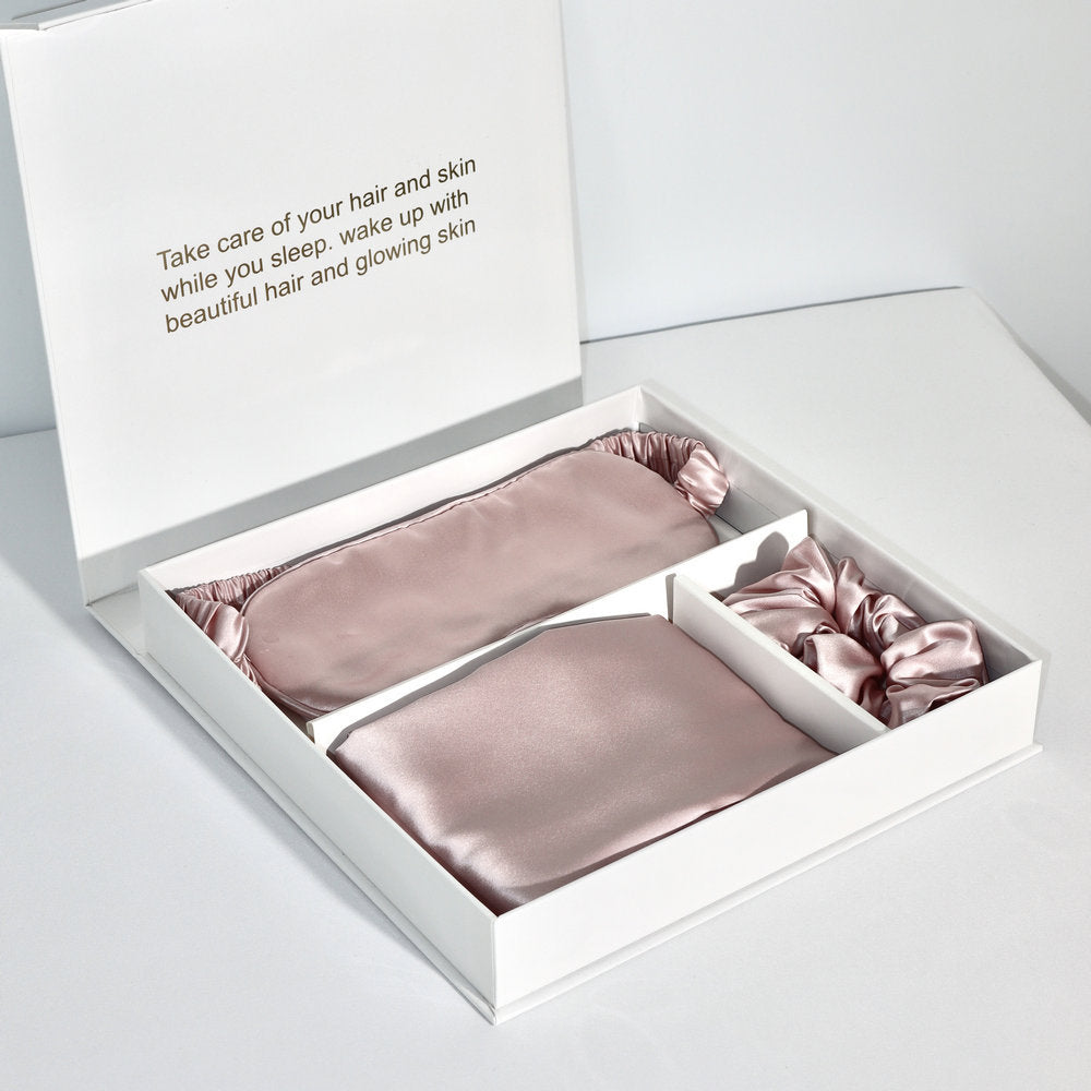 Bright Version Silk Pillowcase Eye Mask Hair Ring Three-piece Set 22 M Gift Box Set