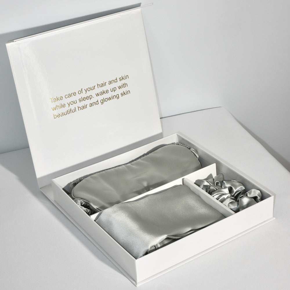 Bright Version Silk Pillowcase Eye Mask Hair Ring Three-piece Set 22 M Gift Box Set